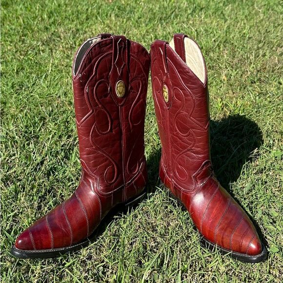 White Diamonds Eel Skin and Goat Leather Cowboy Western Boots Men's Size 6.5 EE - Picture 7 of 12
